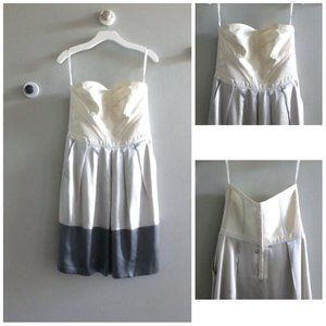 REISS WOMEN GREY COLOR BLOCK RACHEL TUBE BUSTIER SILK DRESS